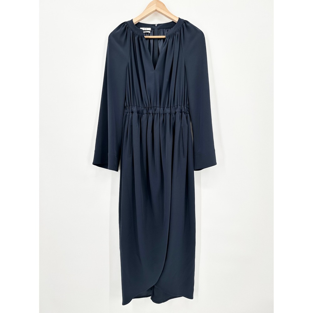 Co Navy Blue Draped Elastic Waist Tulip Midi Dress FW 2019 Japanese Fabric Small
